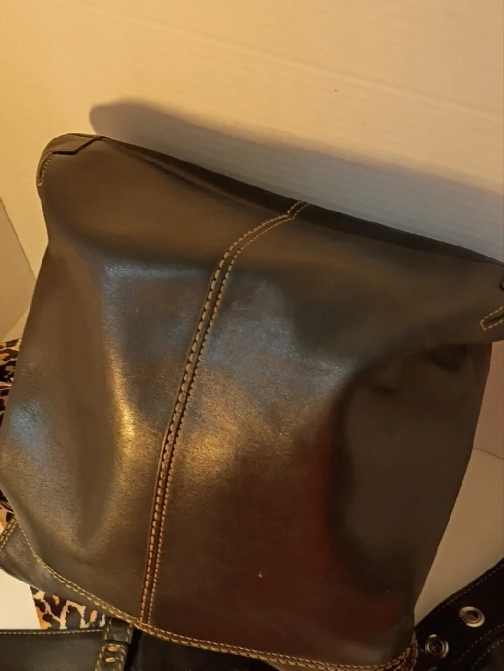 Coach Leather Crossbody Bag with Leopard Strap - Black